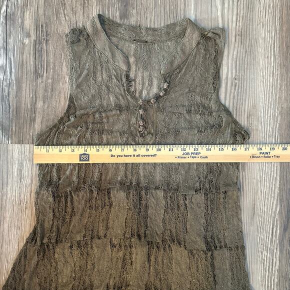 Free People Lace Sheer Midi Dress Tie Back Bow Button Down‎ Womens Size Small - Picture 6 of 8